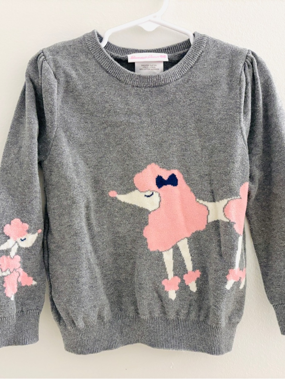 Bonnie Jean Girls Gray Sweater with Pink Poodle Detail